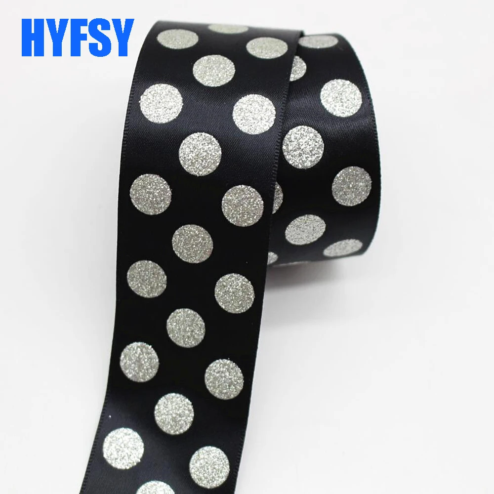Hyfsy 10020 1 1/2 38 мм серебряная пудра в горошек лента 10 ярдов DIY головной убор