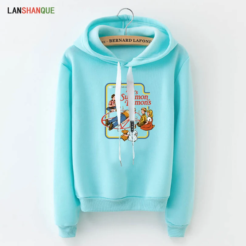 

Hooded Funny Casual Sweatshirts Women S-3XL Loose O Neck Pullover Autumn Winter Let's Summon Demons Cartoon Graphic Funny Hoodie