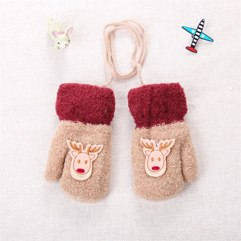 Winter Baby Boy Girl Gloves Cotton Kids Full Finger Cute Cartoon Knitting Winter Solid Gloves Thicken Warm Infant Baby  (7)