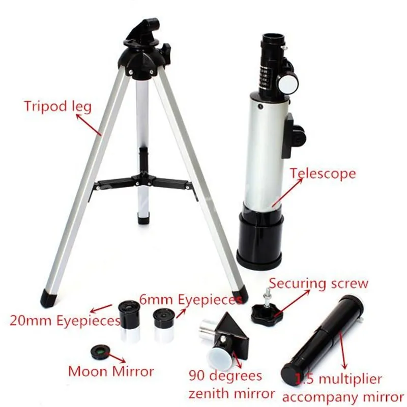 Открытый рефракционный астрономический телескоп с портативным штативом HD Монокуляр Зрительная труба 360/50 мм телескоп подарок на год