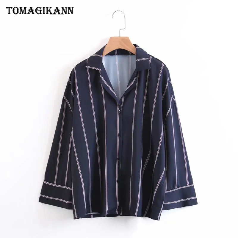 2017 Autumn Euro Style Contrast Striped font b Women b font font b Blouse b font