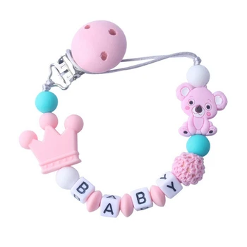 

2019 Care Cartoon Crown Bear Letter Silicone Universal Holder Belt Pacifier Nipple Clip Chain Child Pacifier Bead Chain Glue