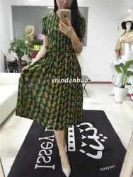 Бесплатная доставка Miyake Мода o-образным вырезом платья осень заклинание накладные с коротким рукавом платье с принтом для девочек в наличии