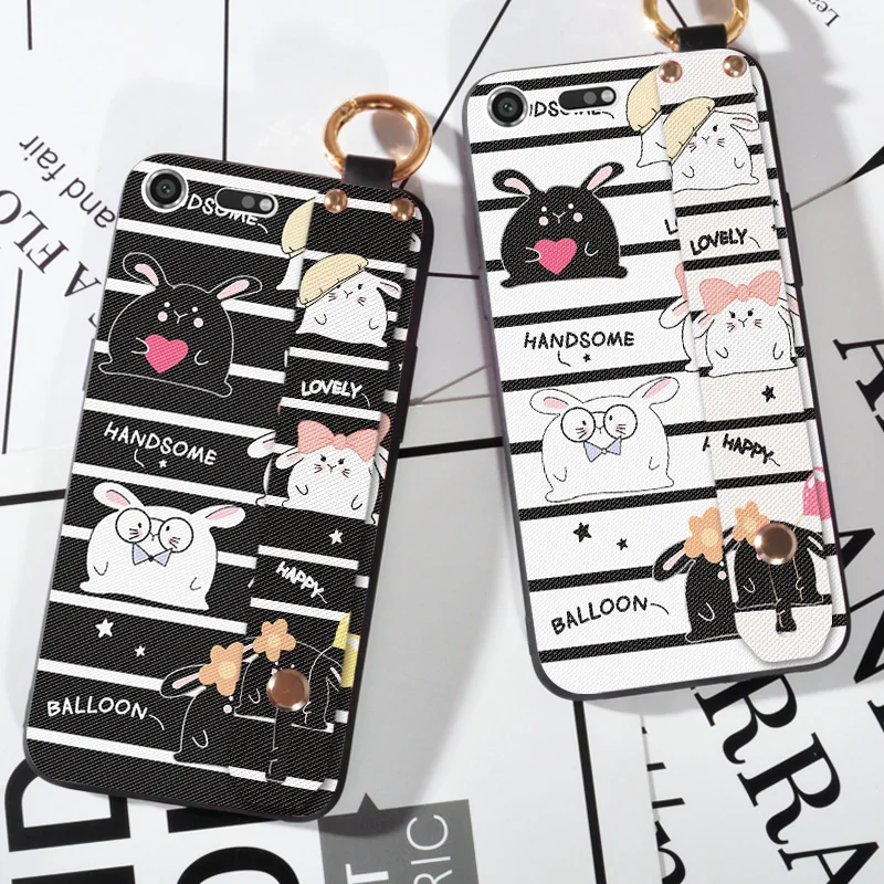 

Wrist Strap Phone Cases For Sony Xperia XZ F8332 XZ2 Luxury Cute Rabbit Funda Coque Case For Sony XZ Premium Holder Case