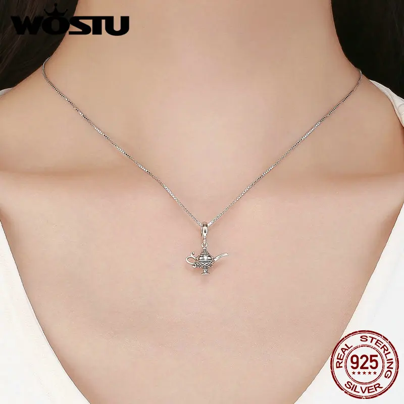 WOSTU Hot Sale 925 Sterling Silver Lamp of Aladdin Dangle Charm Fit Original DIY Beads Bracelet Lucky Wish Jewelry Gift DXC703 WOSTU Hot Sale 925 Sterling Silver Lamp of Aladdin Dangle Charm Fit Original DIY Beads Bracelet Lucky Wish Jewelry Gift DXC703