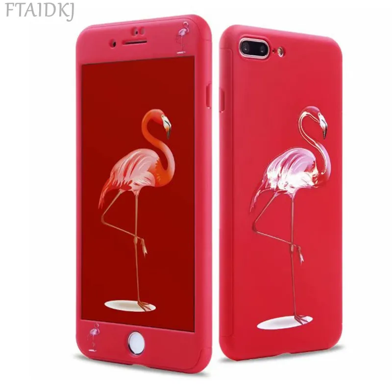

FTAIDKJ 360 Degree Protection Hard PC Case For iPhone 6 6S 7 8 Plus XR X XS Max Cartoon Animals Flamingo Planet Full Cover Coque