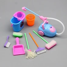 1 Juego de 9 uds, accesorios para muñecas pequeñas, Herramientas de limpieza para el hogar, accesorios de la muñeca Barbie para Barbies, casa de muñecas, juguetes educativos para niños