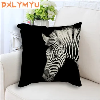 Giraffe Tiger Leopard Lion Elephant Painting Printed Decorative Throw Pillow Black Back Cushion for Sofa Kid Room Home Decor 