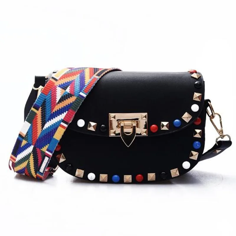Colorful Diamond Rivets Messenger Bags Women Colorful Strap Shoulder