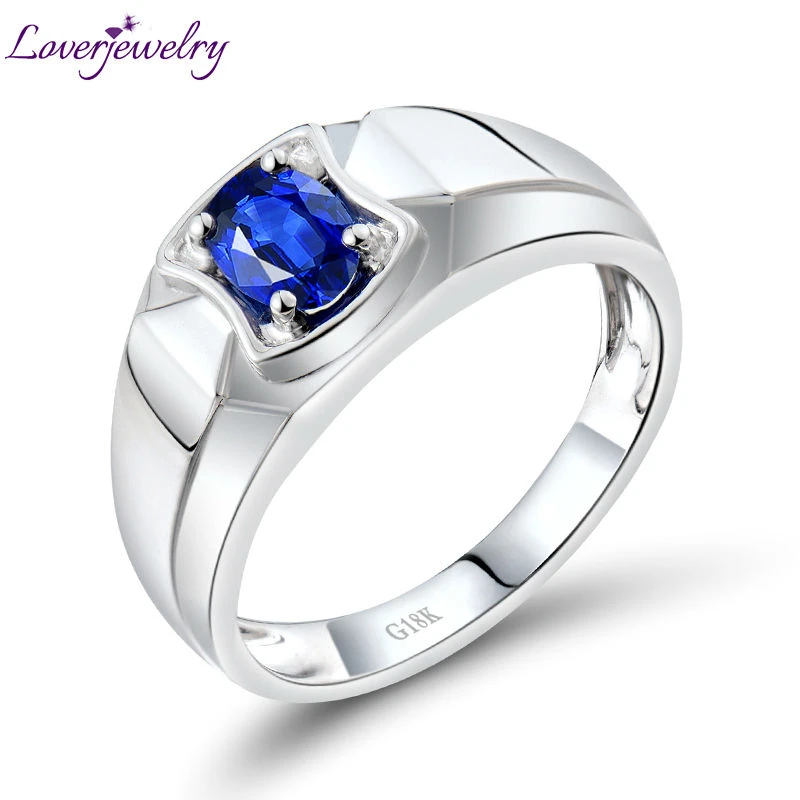 LOVERJEWELRY Fashion&Elegant For Men Style Blue Sapphire Ring In 18Kt White Gold Natural Loving Gemstone Husband Jewelry Gift