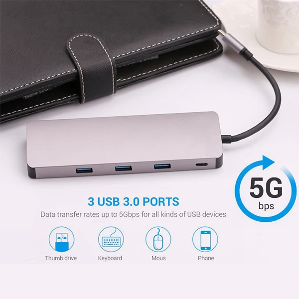 9 в 1 Тип C для питания 4K видео Hdmi Tv Vga 1000 Мбит/с гигабитный Ethernet Lan кабель адаптер 3 Usb
