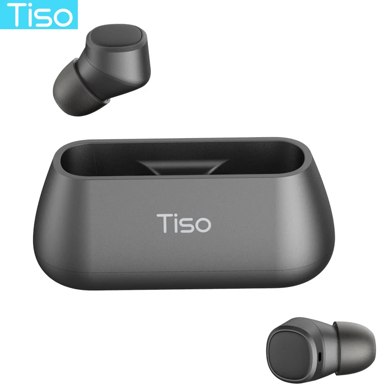 Tiso i4 TWS наушники 5,0 Bluetooth беспроводные наушники Магнитный дизайн встроенный двойной микрофон и 500 мАч Внешний аккумулятор зарядная коробка - Цвет: Черный