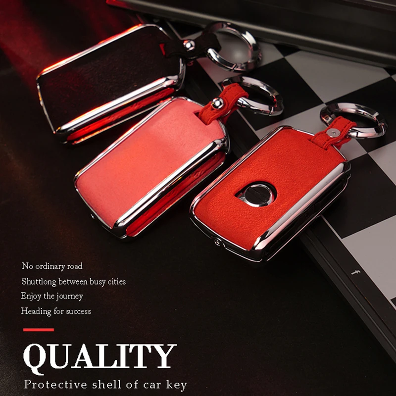 

1Set Zinc Alloy+Leather keychain Car Key Protecting Shell Key Cover Case Fob For Volvo XC60 XC90 S90 V90 Accessory Car-Styling