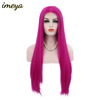

Imeya Long Silky Straight Rose Pink Lace Front Wigs Synthetic High Temperature Heat Resistant Fiber Cosplay Wigs For Women