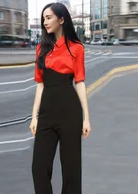 2016 Summer European thin Orange Black Slim pants Siamese temperament stitching jumpsuit