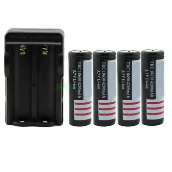 

Good Quality Flashlights 4PCS 4200mAh 3.7v Rechargeable Li-ion Battery With Protected PCB + Double Battery Charger