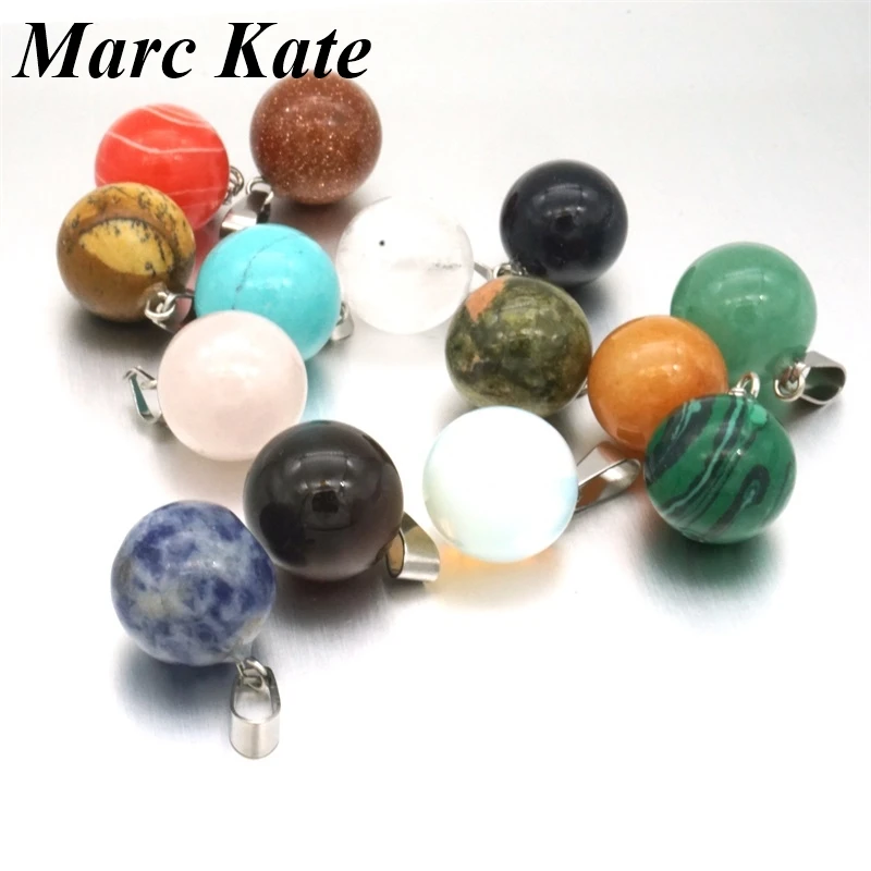 

Assorted Round Ball Natural Quartz Stone Pendant Rose Tiger Eye Opal Beads Drop Charms Jewelry fit DIY Necklace Earrings Making