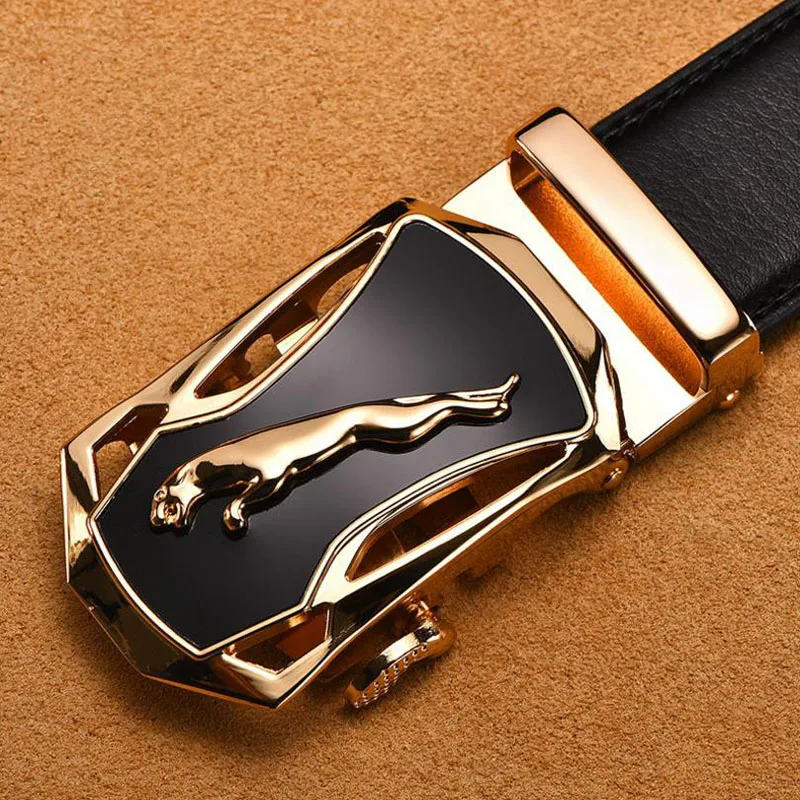 

[HU&GH] Brand Belt Men 100% Good Quality Cowskin Genuine Luxury Leather Men's Belts for Men Strap Male Metal Automatic Buckle
