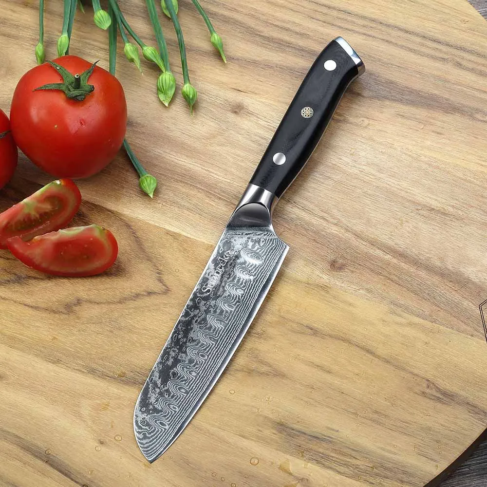 SUNNECKO 5 дюймов Santoku кухонный нож японский Damscus VG10 стальное лезвие бритвы острый G10 Ручка Мясо Фрукты резки кухонные ножи - Цвет: 00201701203