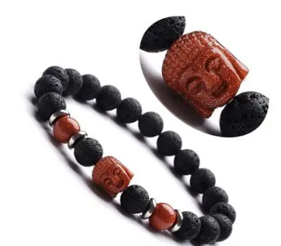 new arrival Natural stone Buddha head bracelet hand string Stainless steel bracelet volcanic tiger eye stone bracelet - Окраска металла: 2