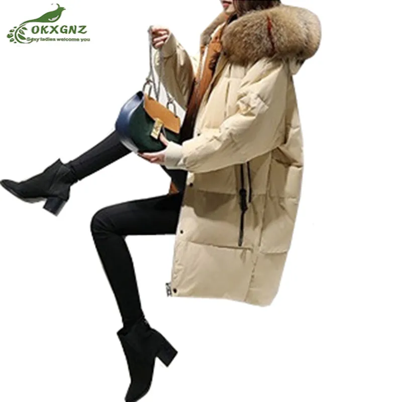 

Winter of the new women fur collar feather cotton coat jacket loose Thicken white duck down feather cotton coat outwear female
