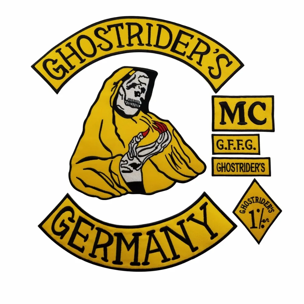 New Arrival 7pcsSet GHOSTRIDER'S GERMANY Embroidered Iron-On Sew On Back Badge Biker Rider Patch For Jacket Vest Free Shipping (1)