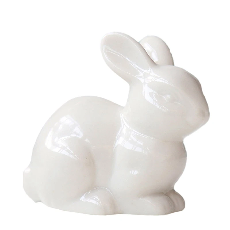

ABLA Cute Mini White Ceramic Rabbit Home Decoration Ornaments Mini Landscape Craft Jewelry White Porcelain