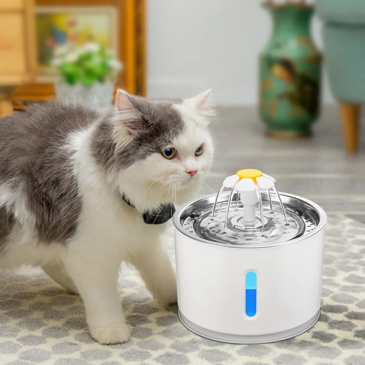 Автоматический фонтан для воды для кошек со светодиодный 2.4L Электрический фонтан для воды для собак и кошек поилка для домашних животных чаша для питья кошек фонтан для питья