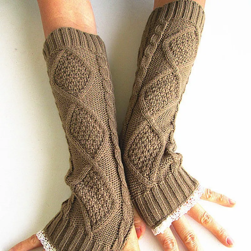 Новые однотонные длинные перчатки-митенки для рук, женские вязаные перчатки для запястья, локоть, кружевные вязаные перчатки без пальцев, зимние перчатки унисекс, мягкие, сохраняющие тепло