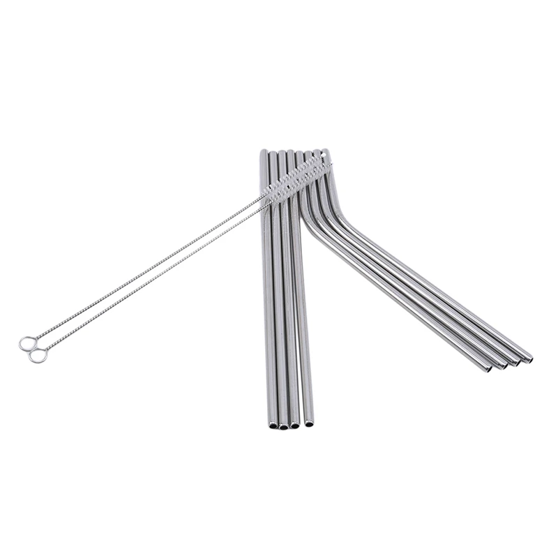 10pcs set 1 Набор многоразовых соломенных металлических коктейлей из нержавеющей стали для питья, прямые соломинки с кистью, оптом, инструменты для бара - Цвет: 10pcs set