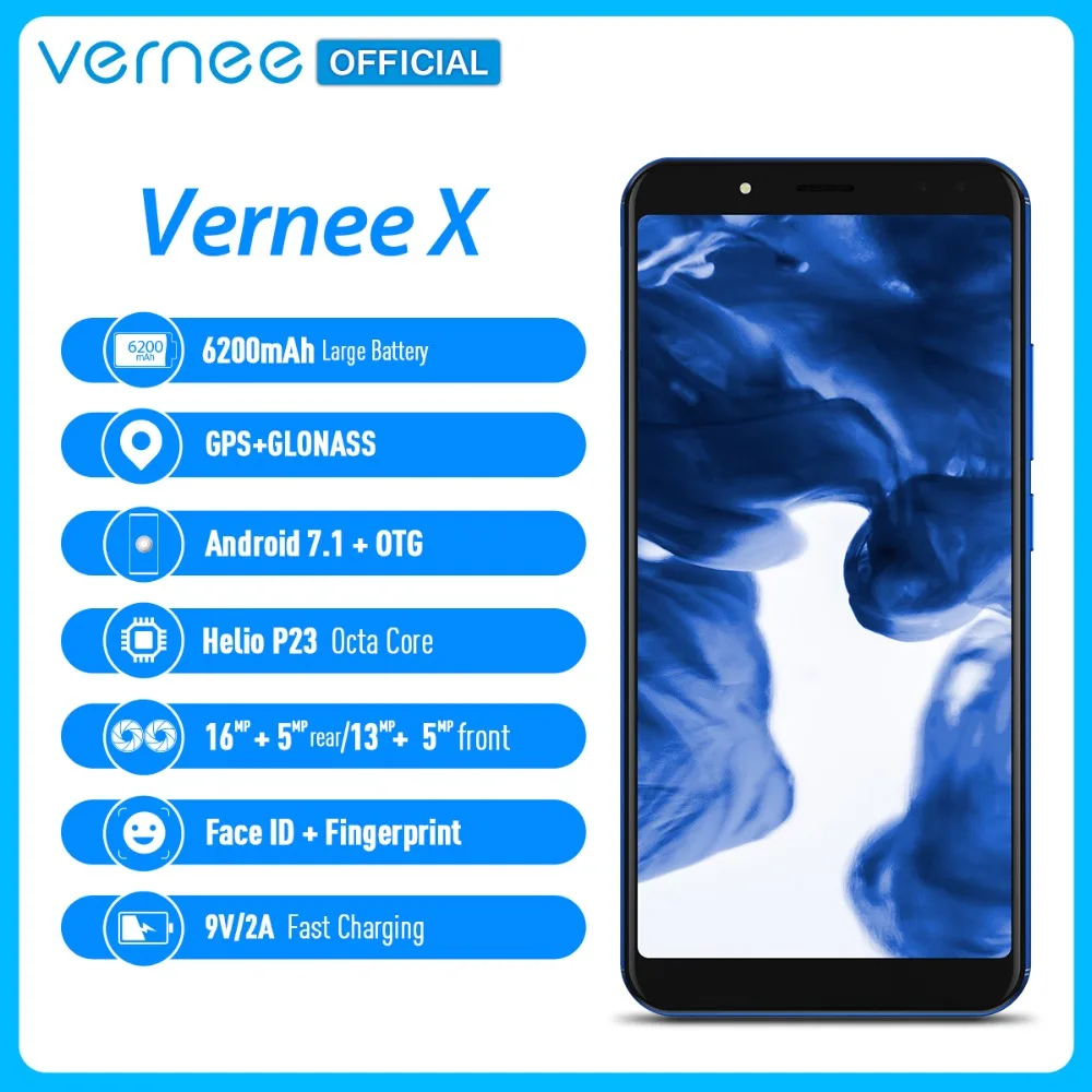 Vernee X 6GB RAM 128GB ROM Smartphone Face ID Android 7.1 Octa Core 6.0 inch 18:9 FHD 2160x1080P Four Cameras 6200mAh Phone Vernee X 6GB RAM 128GB ROM Smartphone Face ID Android 7.1 Octa Core 6.0 inch 18:9 FHD 2160x1080P Four Cameras 6200mAh Phone
