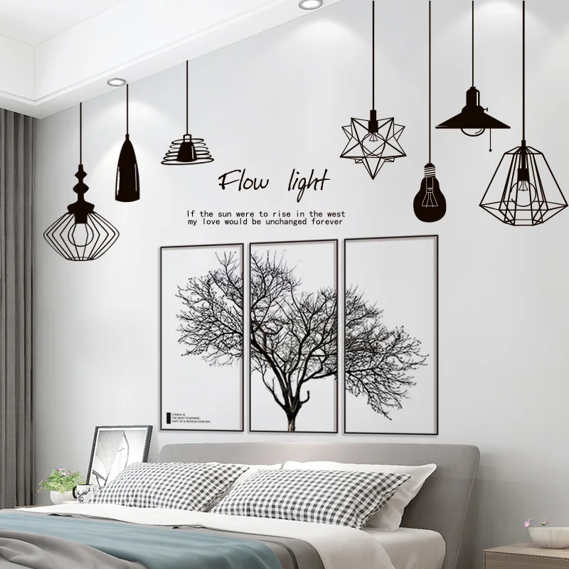 

[shijuekongjian] Black Tree Wall Stickers DIY Nordic Style Chandelier Wall Decals for House Living Room Bedroom Decoration