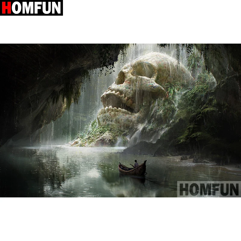 HOMFUN 5D Diy Diamond Painting Cross Stitch &quotCave skull waterfall&quot Home Decor Full Rhinestones Inlay Embroidery A26085 | Дом и сад