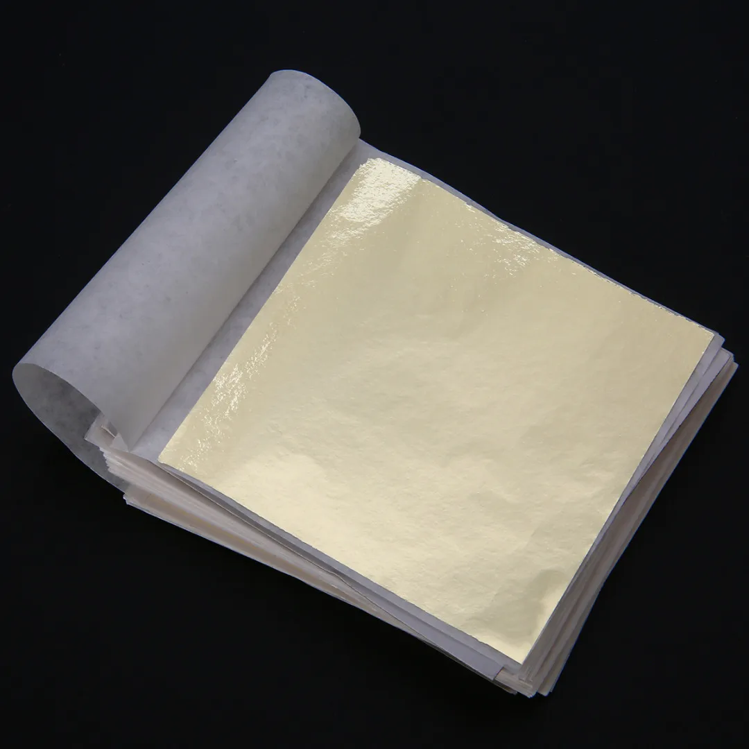 100x Imitation Gold Leaf Sheets DIY Silver Gold Foil Leaf Sheets Gilding Handicrafts Foil Paper For Home Room Decoration