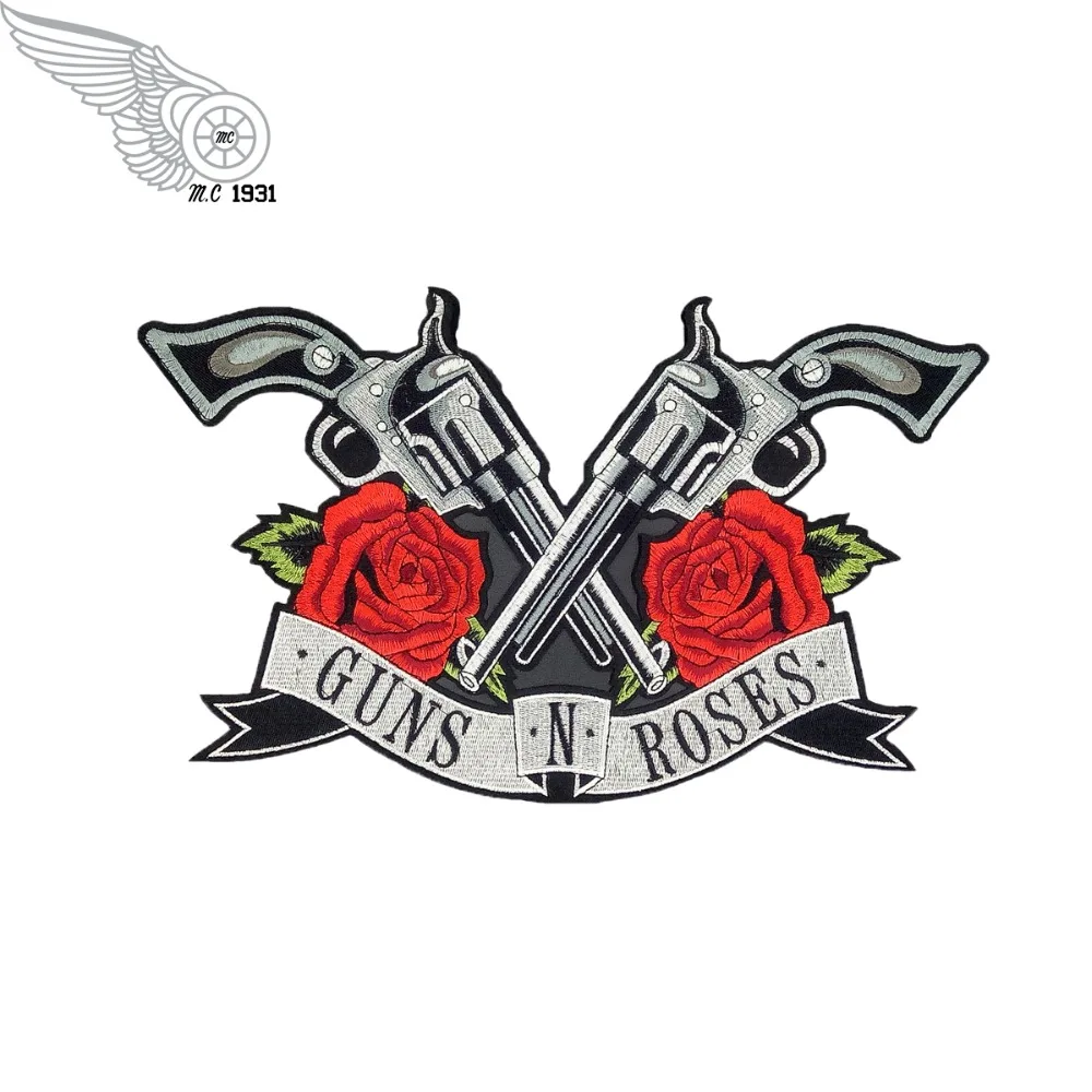 Guns & Roses Music Band Patch Embroidery Iron on backing for Jacket Custom DIY Design Black twill fabric (1)