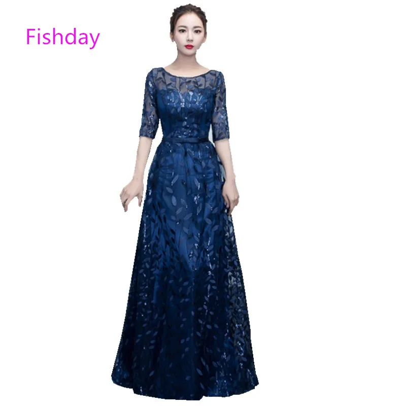 

Fishday Evening Gowns Dresses Long Plus Size Lace Royal Blue Formal Party Formal Middle Sleeve Mother of the Bride On Sale E20