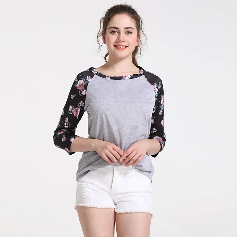 Floral Raglan Sleeve Curved Hem Womens Tee Shirts Tops T shirts Casual Ladies shirt camisetas verano mujer 2019 | Женская одежда