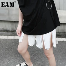 [EAM] Новинка, весенне-летняя юбка с высокой эластичной талией, Необычные Стразы, индивидуальная Комбинированная юбка, Женская мода JX408