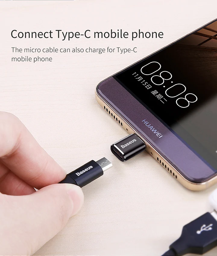 Baseus Micro USB Type C OTG Adapter Mini usb c Male to Micro usb Female otg Adapter Micro USB to USB C for date transmission charger 100w
