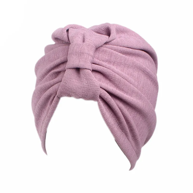 Muslim Women Ruffle Bowknot Cotton Turban Hat Scarf Bandanas Cancer Chemo Beanies Headwear Head Wrap Cap Hair Loss Accessories - Цвет: Light Purple