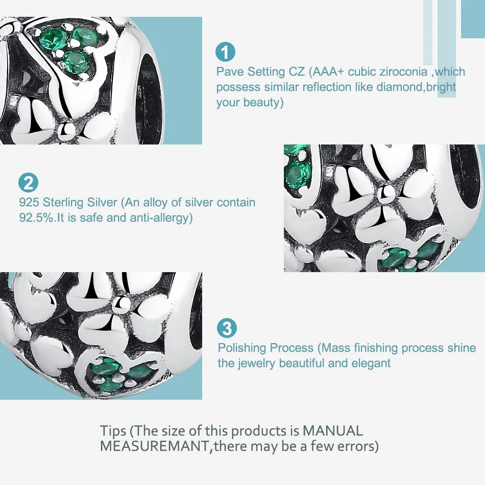 ELESHE зеленый прозрачный CZ Кристалл Клевер бусина 925 пробы серебро талисманы подходят Pandora Браслеты и браслеты для женщин DIY ювелирные изделия
