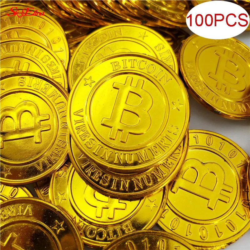 100pcs Bitcoin Coin Collectible Art Collection Plastic Golden Coins Cover Home Decor Crafts