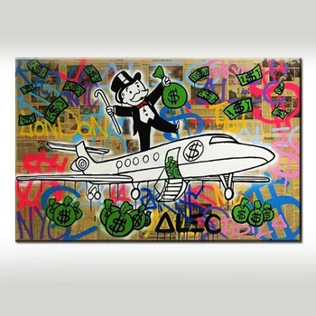 

Hand made Alec Graffiti art Custom painting money on canvas wall urban pictures for living room street art