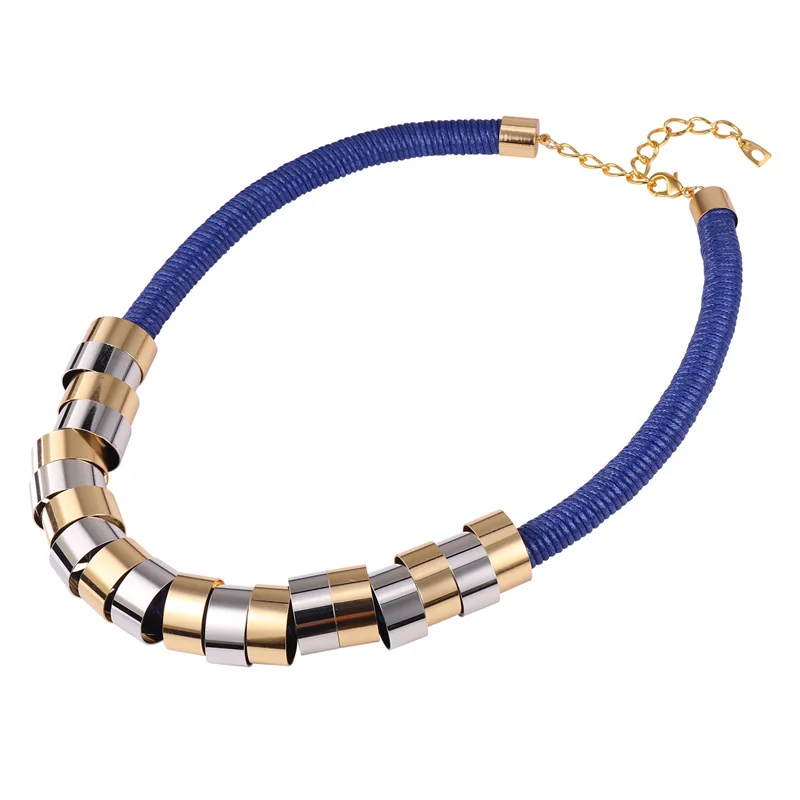 Necklace 2016 European Fashion Jewelry Gift Party Two Tone Color Blue Black Genuine Leather Maxi Women N1739 | Украшения и