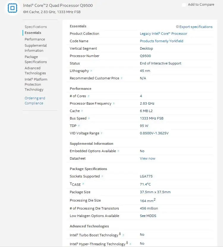 Процессор Intel Core2 QUAD Q9500 cpu/2,83G/LGA775/6 MB cache/Quad-CORE/FSB1333/45nm/scratted