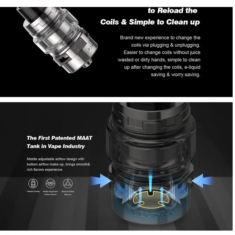 Высокое качество VOOPOO перетащите Maat Sub ом Tank 2 мл/4 мл большой дым сменный