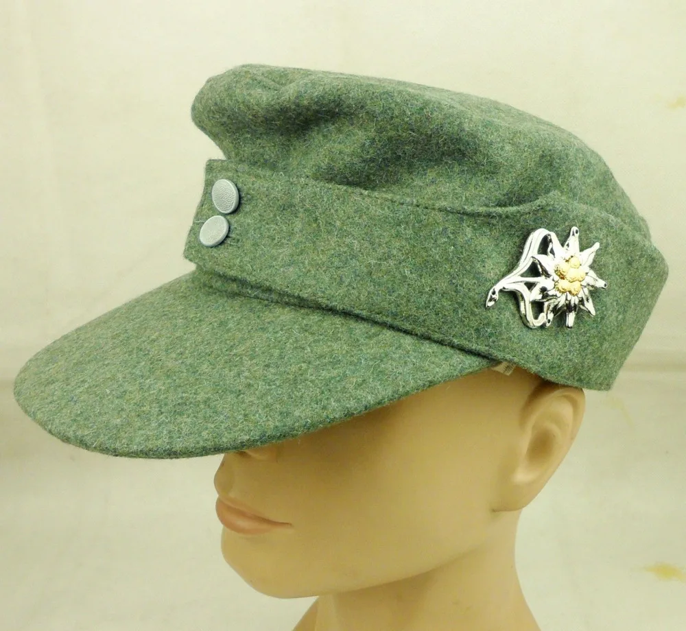 WWII German Mountain Division Cap M43 Hat & German Edelweiss Cap Badge - SIZE M