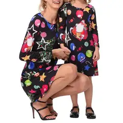 2018 новые рождественские пляжные платья для мамы и дочки, одинаковые комплекты для семьи, платья для мамы и дочки, Осеннее семейное платье с