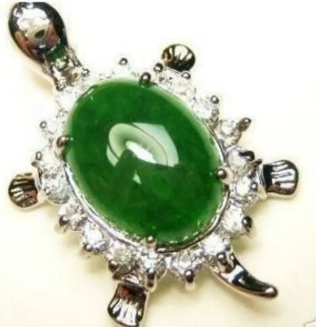 

Natural 12x14mm Green Jade Oval Bead inlay Turtle Pendant(20x35mm)Necklace