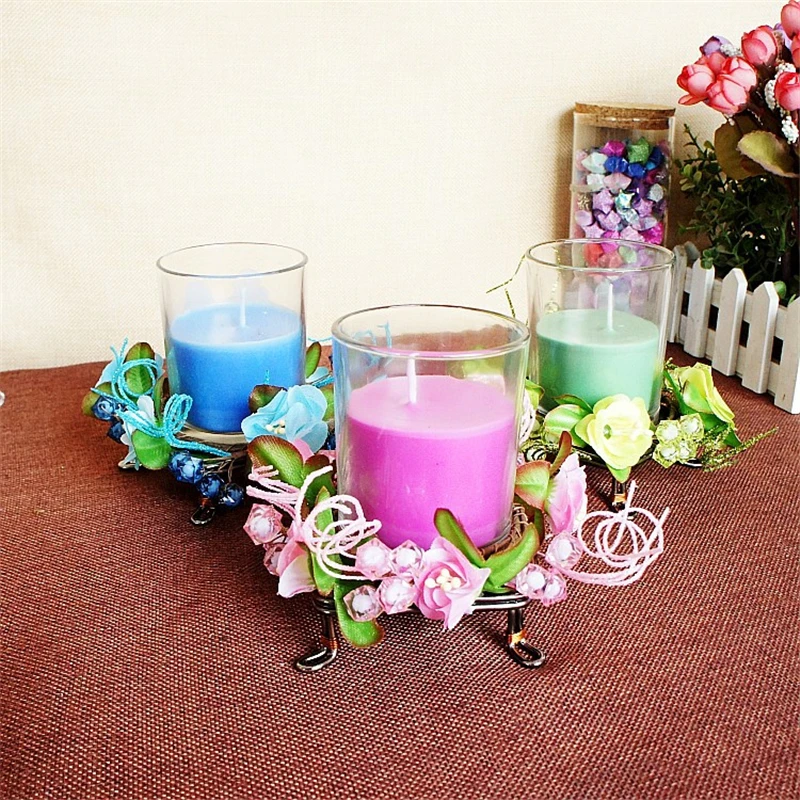 Three color Flower Decorative Candlestick Without Candle Romantic